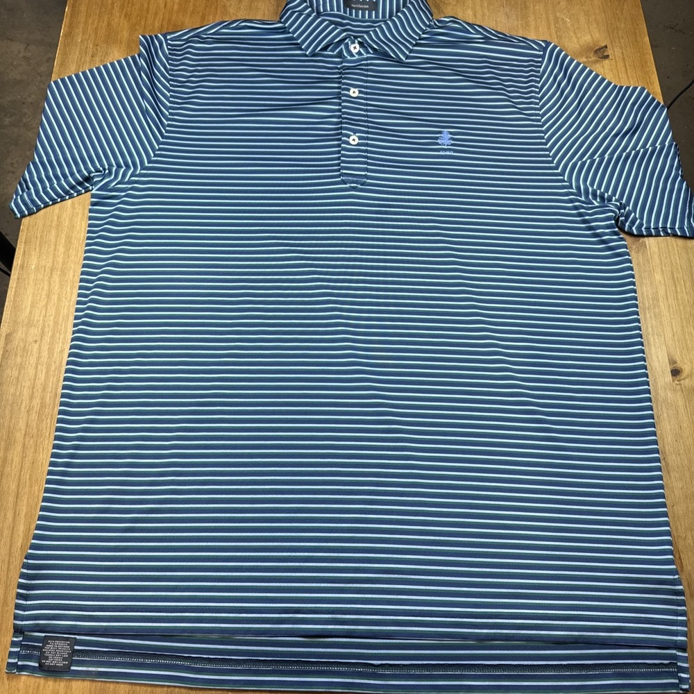 SOLD Turtleson Short Sleeve Golf Polo Shirt Mens XL Blue/Green Striped Logo - Picture 3 of 11